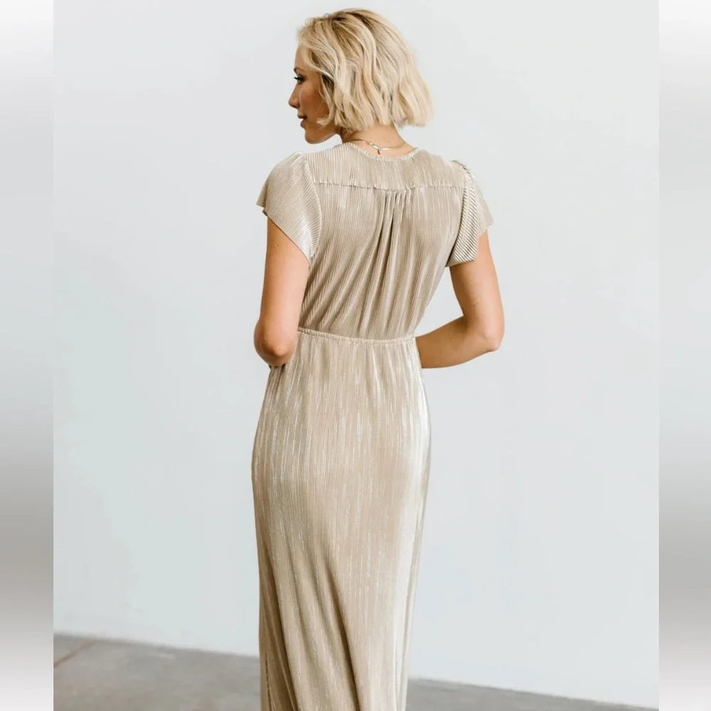 Baltic Born Pleated Champagne Maxi Dress Cocktail Fancy Event New Years Eve - Picture 3 of 11